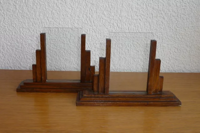 Two Art Deco Skyscraper Free Standing Glass Insert Wood Photo / Picture Frame