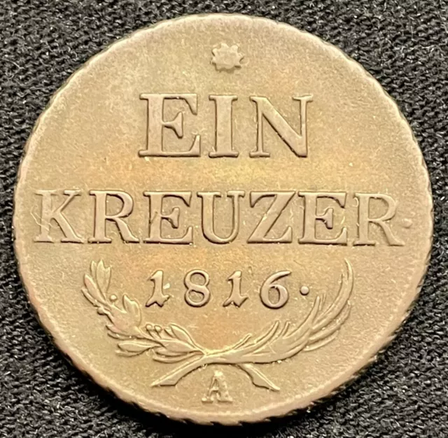 1816 A Austria 1 Kreuzer Franz Imperial Eagle Coin KM#2113 Extremely Fine