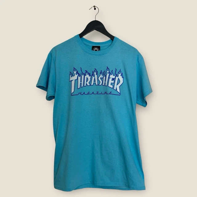 LIGHT BLUE THRASHER Magazine Shirt Size LARGE Purple Flames Skater 12.00 PicClick UK