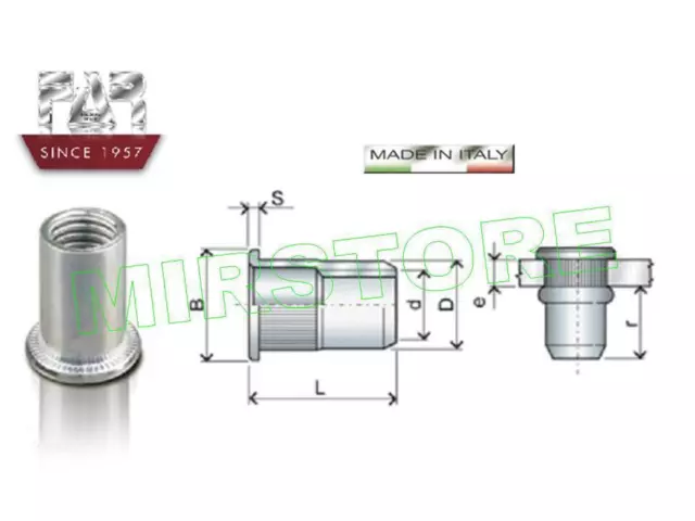 50 INSERTI (RIVETTI) FILETTATI FAR M10 IN ACCIAIO A TESTA CILINDRICA LUNG. 19 mm