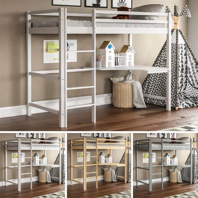 HIGH SLEEPER BUNK Bed Loft Cabin Bed Solid Pine Wood Frame Desk Kids ...
