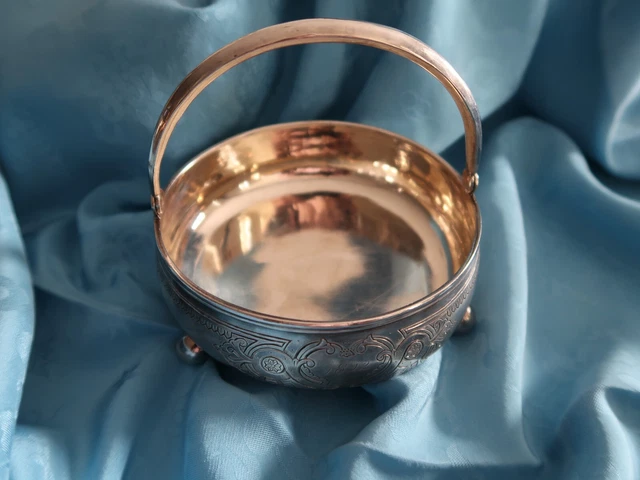 circa 1892-FANCY CHINESE EXPORT SILVER BOWL WITH HANDLE & BALL FEET