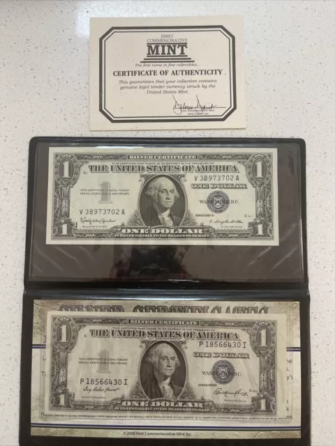 1935E One Dollar Note Without Motto • 1957 B With Motto• Silver Certificate •