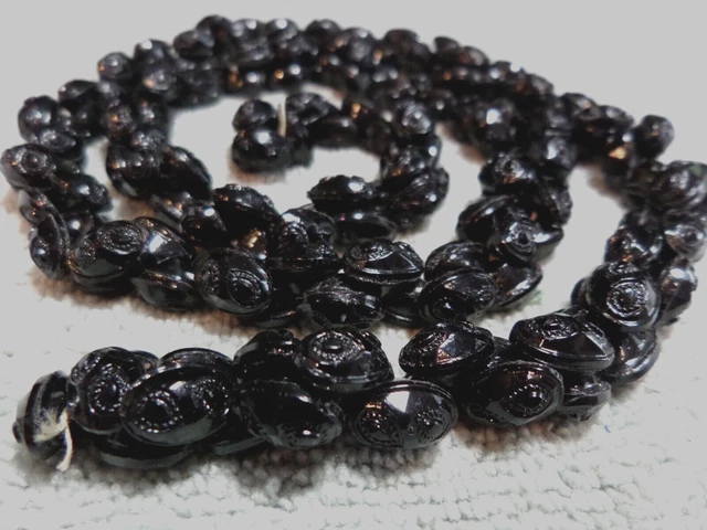 172 Vintage Antique Victorian Black Carved Glass Buttons 3/8" Oval Matching