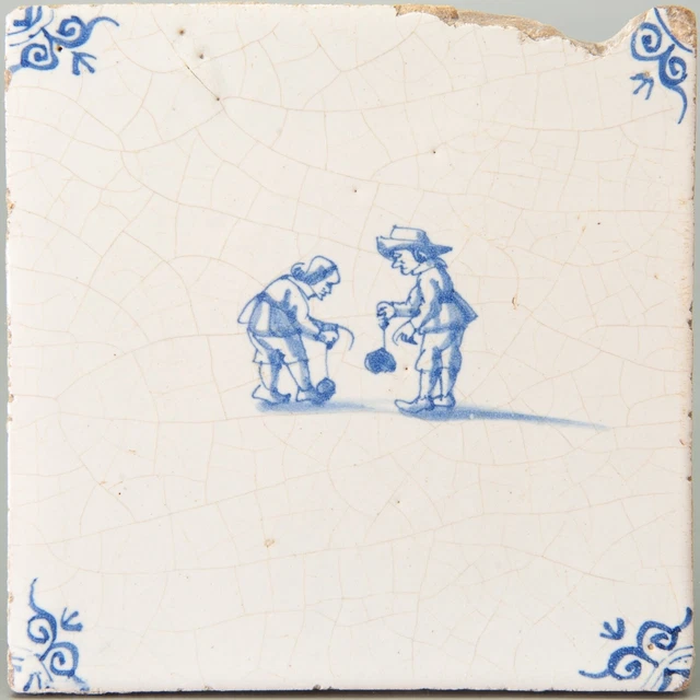 Nice Dutch Delft Blue tile, child's play second half 17th. century.