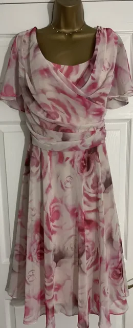 Jacques Vert Pink Floral Mother Of Bride Occasion Dress Size 16