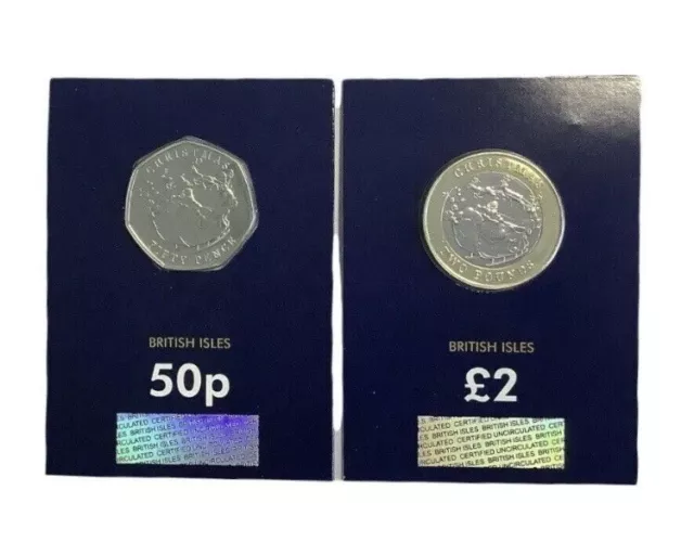 2020 Gibraltar Christmas £2 & 50p Coin Set Low Mintage BUNC Sealed Pair