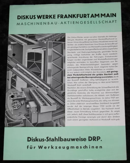 Diskus Maschinenbau , in Frankfurt ,altes Original Firmen Werbeblatt Diskus Maschinenbau , in Frankfurt ,altes Original Firmen Werbeblatt