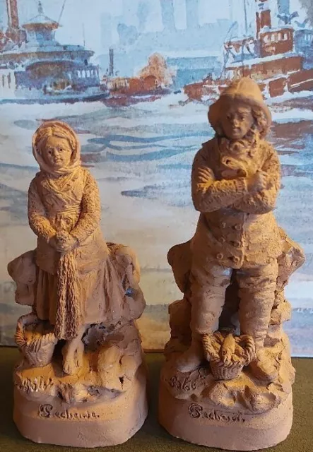 Terre cuite  sculpture sujet le couple  de Pêcheurs Eugène  BLOT  XIX ème siècle