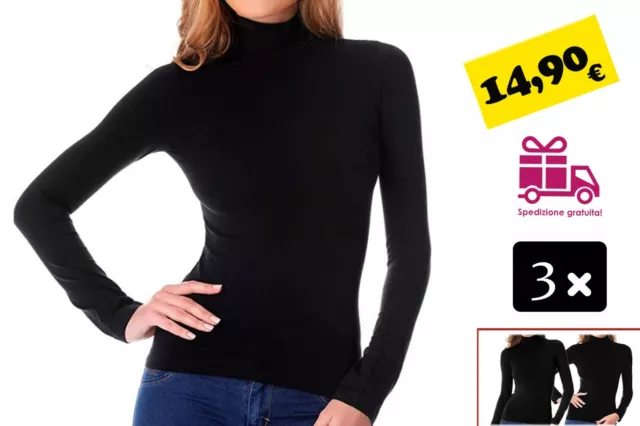 3PZ Cuello de Cisne Burlesco Mujer En Suave Microfibra Suéter Invierno Alto