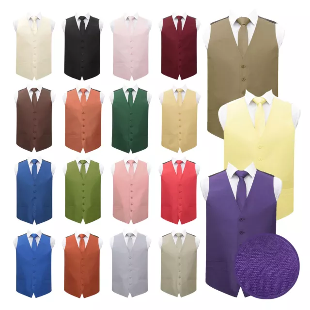 Mens Waistcoat & Tie Set Plain Shantung Formal Wedding Tuxedo Vest by DQT