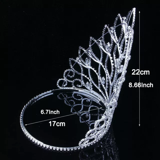 22cm Tall Crystal Huge Tiara Crown Queen Wedding Bridal Party Pageant Prom 2