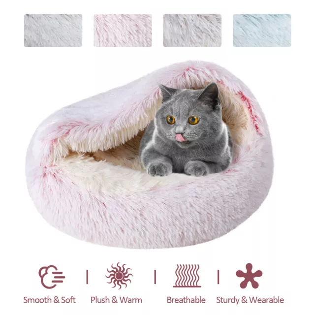 Soft Warm Long Plush Pet Cave Bed Dog Cat Puppy Kennel House Round Sleeping Nest