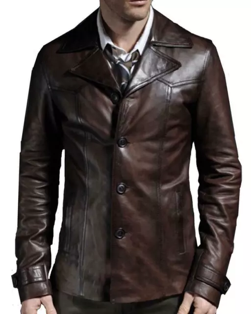 Chaqueta De Motociclista De Cuero Real De Colección Marrón Blazer Chaqueta De Cuero Suave Abrigo Nuevo