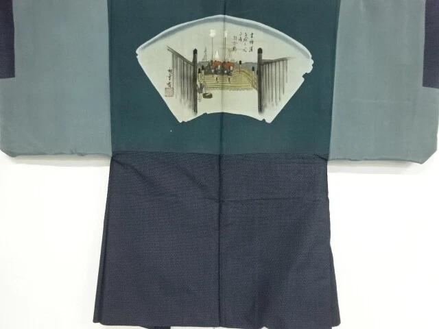 39636# Japanese Kimono / Antique Mens Haori / Doro Oshima Tsumugi / 53 Stations
