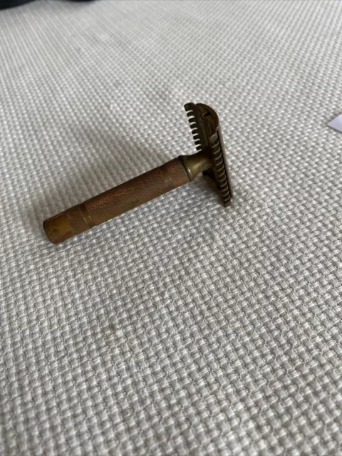 1930's Gillette 3 Piece Vintage Safety Razor Copper Brass Long Comb #J
