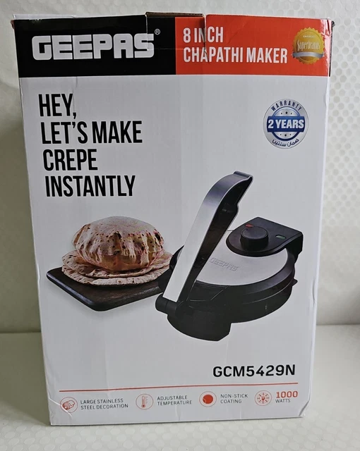 GEEPAS ROTI/CHAPATI/TORTILLA MAKER Easy Use Press, 8 Inch 1000W £31.99 PicClick UK