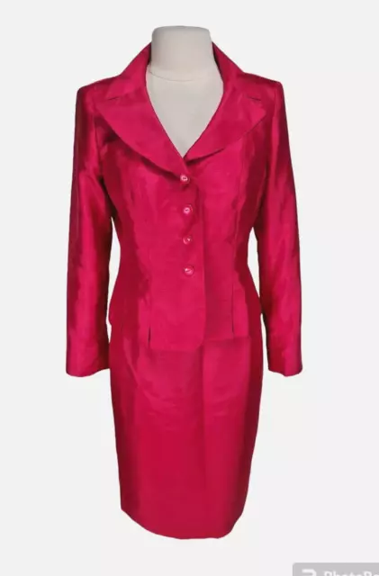 Le Suit Womens Skirt Suit Size 10 Hot Pink Satin Button Up Top Mini Skirt 327A