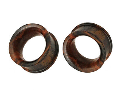 PAIR (2) Organic Brown Sono Wood EAR PLUGS Hollow Double Flared PIERCING GAUGES