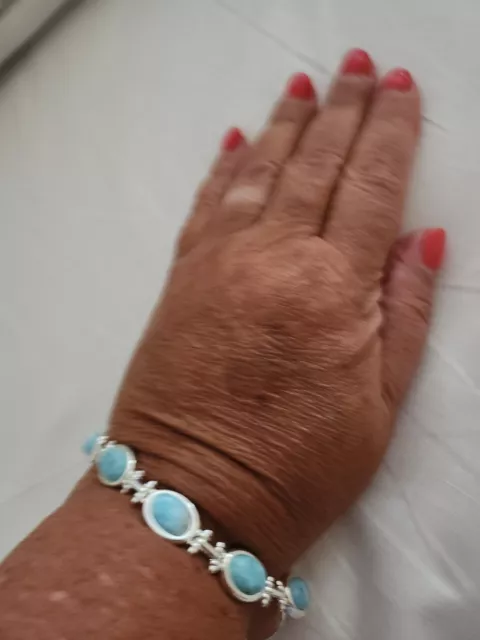 Genuine Larimar Tennis Sterling Silver 925 Bracelet 7-8" NWOT