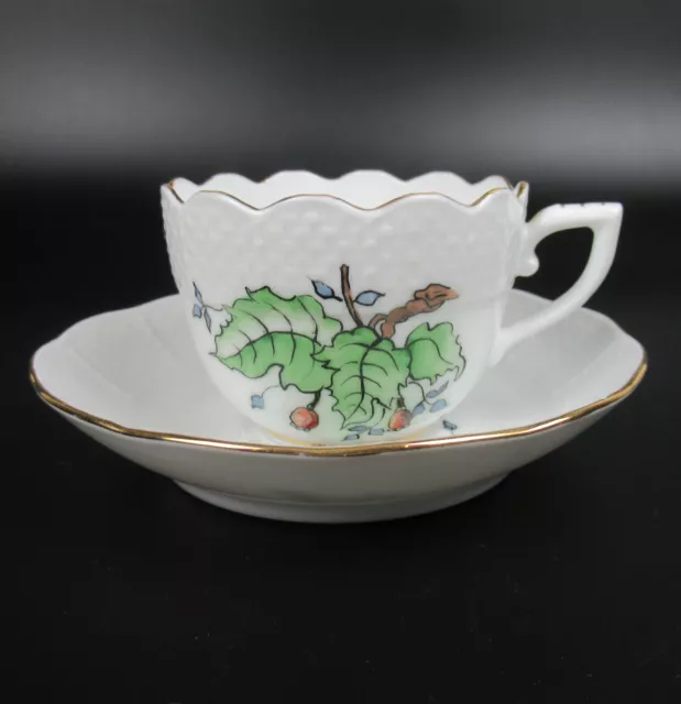 Herend Porzellan Mokkatasse + Untertasse Serie Hagebutte Handpainted Hungary