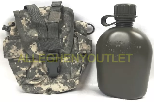 US Military Molle ACU 1 QUART USED CANTEEN COVER w/ NEW 1 QT OD PLASTIC CANTEEN