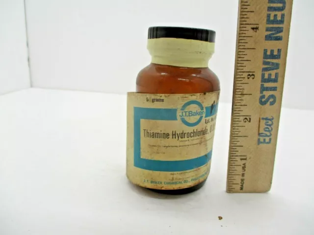 J T Baker Thiamine Hydrochloride Glass Medicine Bottle