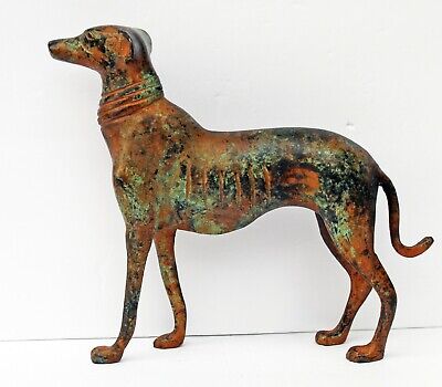 Metal GRAYHOUND or WHIPPET Dog SCULPTURE - Patinated - 9 x 8 x 2 – Fantastic