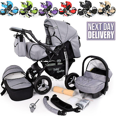 Umbrella Stroller Travel System with Baby Basket and Anti-Shock Springs Black Infant Carriage Pushchair Adjustable High View Pram JCXT Pram Travel System 3 in 1 