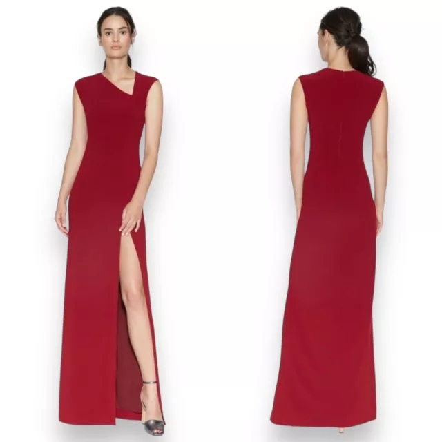 Halston Heritage Cap Sleeve Asymmetrical VNeck Gown Slit Dress Size 4 $325 MSRP