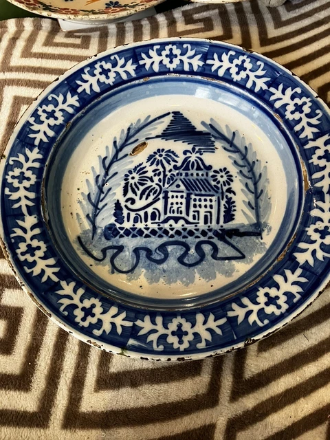 Early POLYCHROME 18th C Antique Dutch Delft Charger RARE Blue White 12.5”