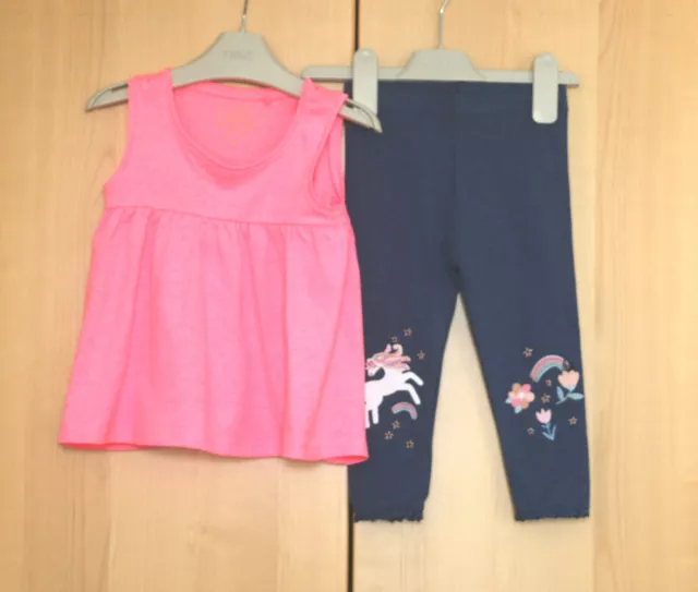 Next Baby Girls Pink Tunic Top & Blue Unicorn Leggings  Age 12-18 Months BNWT
