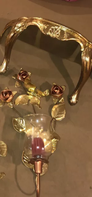 HomCo Regency Wall Set / Gold Shelf  And Rose Sconce Vintage