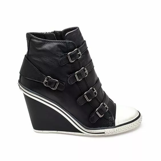 Ash Thelma Wedge Sneaker Black Leather (W) (340551) Women's Size EU 35-38