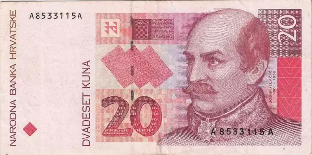 Q2515 Banknote Croatia 20 Kuna Josip Jelacic 1993 AU -> Make Offer