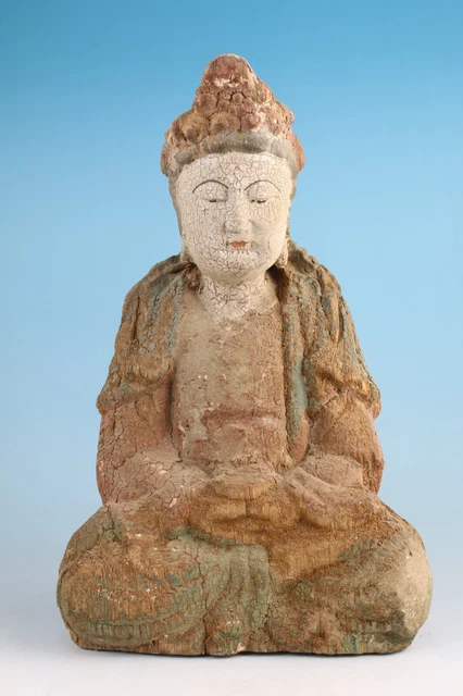 Asian tibet old wood hand carved buddha blessing Figure statue collectable