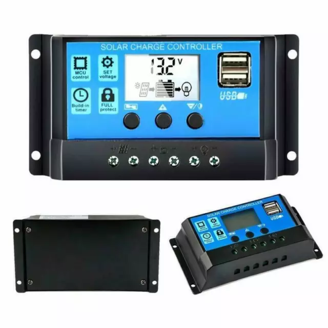 10/20/30A Solar Battery Charge Controller Regulator 12/24V Auto with Dual USB 5V