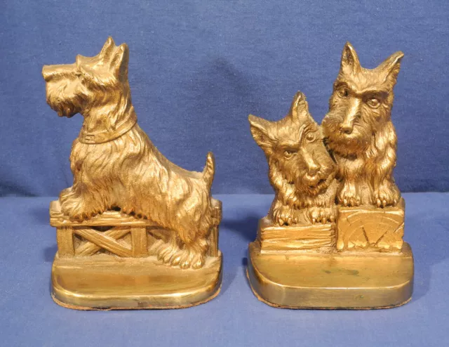 Vtg Antique Bronze Brass Door Stop Bookends  Scottie Scotty Dog Not Cast Iron!