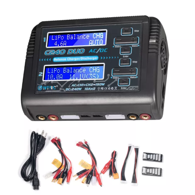 NEW C240 DUO AC 150W DC 240W Dual Channel 10A RC Balance Lipo Battery Charger