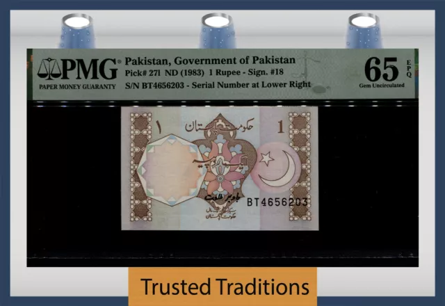 TT PK 27l ND (1983) PAKISTAN 1 RUPEE PMG 65 EPQ GEM UNCIRCULATED