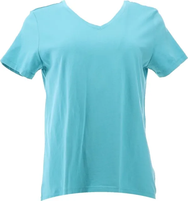 Lands' End Relaxed Short Sleeve V-Neck T-Shirt Coast Blue Teal PS NEW 411454