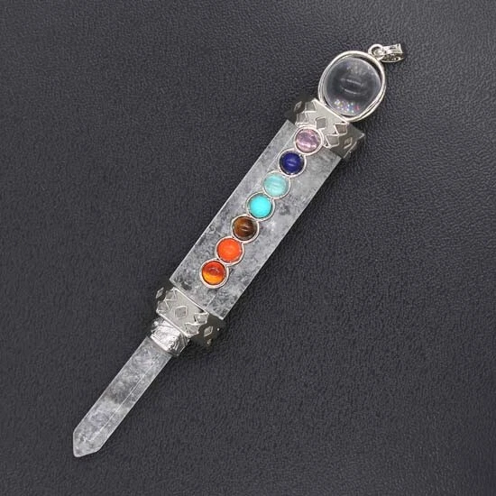Natural Crystal Hexagon Healing Chakra Point Stone Pendulum Pendant Reiki Amulet