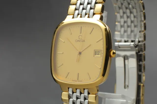 New Battery [N MINT] Vintage Omega De Ville 1430 Gold Dial Men's Quartz Watch JP