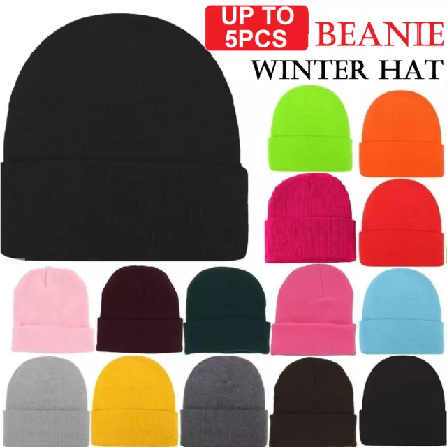 MEN MENS Womens Plain Winter Ski Thermal WARM Knit Knitted BEANIE HAT Cap Bulk