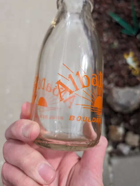 VINTAGE GLASS MILK Bottle Alba Dairy Boulder Colorado One Pint 1949 $25 ...
