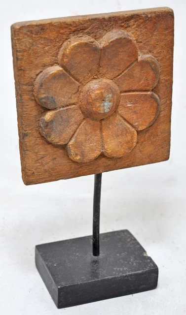 Ancien Panneau Sculpté Main En Bois – Floral – Original