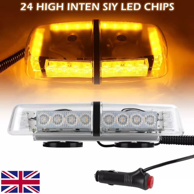 24W 12V Amber LED Vehicle Roof Lightbar Flashing Beacon Strobe Light Magnetic