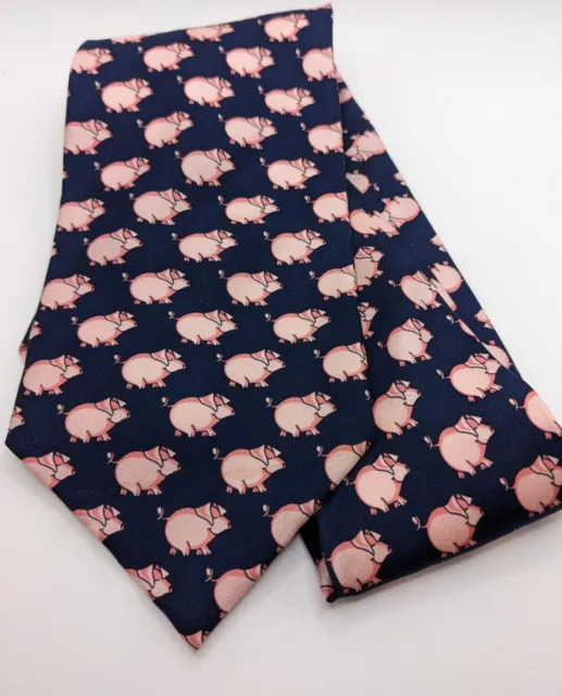 VINTAGE Benetton Pink pigs Mens Silk Tie Made In Italy 9cm Width Necktie