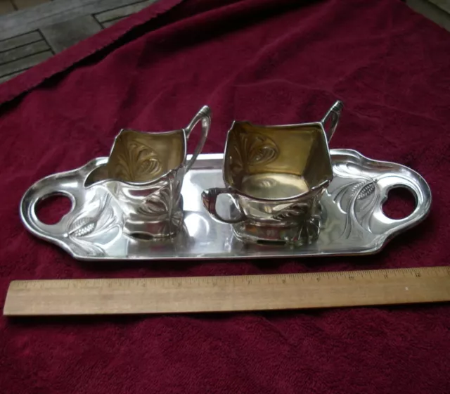 Superb GERMAN 800 Silver JUGENDSTIL Creamer & Sugar Set w/TRAY-Wilhelm BINDER-NR