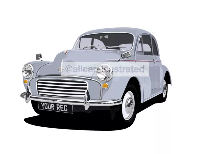 Morris Minor Car Art Print Picture (Size A4). Personalise It!